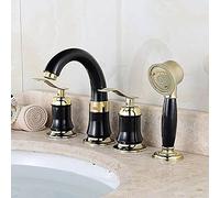 Robinet de lavabo de Salle de Bain 4 pièces, Robinet de Baignoire monté sur Le Pont, Robinet d'eau d'évier, Robinet mitigeur Froid et Chaud avec douchette, Robinet de Grue de Baignoire -