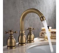 Robinet de Lavabo de Salle de Bain à 3 Trous Robinets de Lavabo en Laiton Mitigeur de Lavabo Robinets de Lavabo à Double Poignée Croisée Vintage Chaud Et Froid Antique