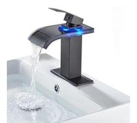 Robinet de lavabo de salle de bain à lumière LED à poignée unique cascade bec en verre changeant de couleur en laiton chromé robinet de vanité
