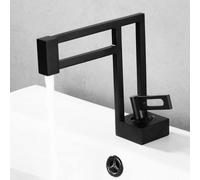 Robinet de lavabo de salle de bain - Chaud et froid - Laiton massif noir - Robinet de lavabo créatif - Robinet d'eau creux (SLT088L-B)