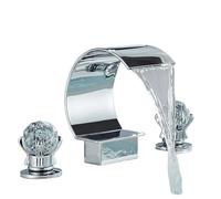 Robinet de lavabo de salle de bain doré, mitigeur d'eau chaude et froide, poignée en cristal, cascade, robinets Torneira, robinets montés sur le pont(Chrome)