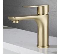 Robinet de lavabo de salle de bain en acier inoxydable brossé or/chrome/gunmetal/noir mitigeur d'eau froide et chaude (Color : Brushed gold)