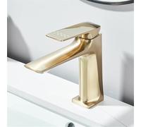 Robinet de lavabo de salle de bain en laiton, mitigeur d'eau chaude et froide monté sur le pont, robinet de lavabo de salle de bain à un seul niveau et à un seul trou, grue(Brushed Gold Short)