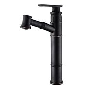 Robinet de lavabo de salle de bain, mitigeur de lavabo à poignée unique en laiton for eau chaude et froide, vasque de lavabo noir mat avec pulvérisateur extractible(High)