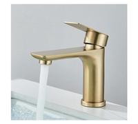 Robinet de lavabo de salle de bains en acier inoxydable, mélangeur chaud et froid, grue de lavage, montage sur pont, robinet mitigeur d'évier carré monotrou 1 pièces(Brushed Gold)