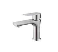 Robinet de lavabo de salle de bains en acier inoxydable, mélangeur chaud et froid, grue de lavage, montage sur pont, robinet mitigeur d'évier carré monotrou 1 pièces(Brushed Nickel)