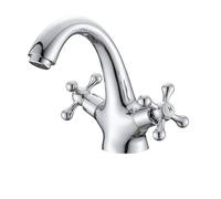 Robinet de lavabo de salle de bains en laiton Antique, montage sur comptoir, monotrou, Double poignée, robinet rétro mélangeur d'eau chaude et froide, robinet de lavabo 1 pièces(Chrome)