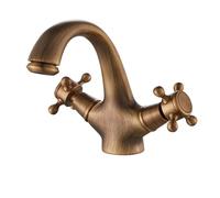 Robinet de lavabo de salle de bains en laiton Antique, montage sur comptoir, monotrou, Double poignée, robinet rétro mélangeur d'eau chaude et froide, robinet de lavabo 1 pièces(Antique Brass)