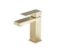Robinet de lavabo de salle de bains noir mat, robinet d'évier mélangeur d'eau chaude et froide à montage sur pont doré, grue de robinets d'évier de bain monotrou de style simple(Brush Gold Short)