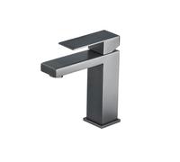 Robinet de lavabo de salle de bains noir mat, robinet d'évier mélangeur d'eau chaude et froide à montage sur pont doré, grue de robinets d'évier de bain monotrou de style simple(Grey Short)