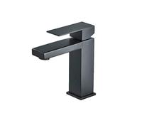 Robinet de lavabo de salle de bains noir mat, robinet d'évier mélangeur d'eau chaude et froide à montage sur pont doré, grue de robinets d'évier de bain monotrou de style simple(Black Short)
