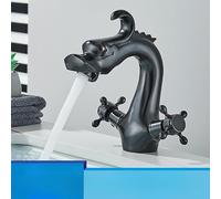 Robinet de lavabo Dragon en Or Poli, Robinet mitigeur Double poignée Eau Chaude/Eau Froide, Robinet pour Vasque à Poser, robinetterie de lavabo Crane (Bronze Noir)