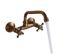 Robinet De Lavabo En Laiton Antique, Mitigeur Salle Bains Mural | Robinet d'évier chaud et froid, bec rotatif, mitigeurs de cuisine noirs(Color 2)
