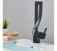 Robinet de lavabo en laiton chromé style tendance à poignée unique robinet mitigeur cascade de lavabo chaud froid robinets de salle de bain robinet cascade d'évier (noir mat)