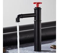 Robinet de lavabo en laiton de style industriel, mitigeur chaud et froid, en forme de tuyau d'eau, robinet de lavabo de salle de bain, poignée unique, monté sur le pont (H noir rouge)