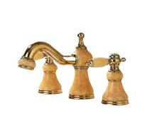 Robinet de lavabo en laiton doré et jade, mitigeur 3 trous à double poignée for eau chaude et froide(Style 5)