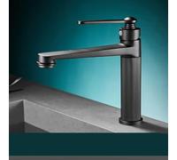Robinet de lavabo entièrement en cuivre à trou unique pour lavabo chaud et froid, noir court