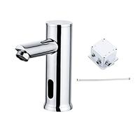 Robinet de lavabo froid sans contact avec boîte de commande, robinet à capteur automatique pour lavabo de cuisine, salle de bain, toilettes, robinets de salle de bain avec contrôle à une main (argenté