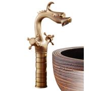 Robinet de lavabo haut de gamme en bronze antique sculpté de dragon robinet mitigeur de lavabo de salle de bain élégant et luxueux à double poignée(Antique,Tall)