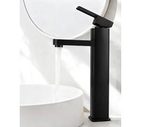 Robinet de lavabo haut noir mitigeur monocommande acier inoxydable | Hauteur de bec 200 mm, Tuyau de raccordement 80 cm, Pour salle de bain, Pour WC d'invités