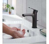 Robinet de lavabo mitigeur en laiton noir avec vidange - KINSE - Pivotant - Economie d'eau - Salle de bain