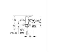 GROHE Robinet lave-mains monofluide Start Flow Taille XS Chromé Économie d'eau 20577000