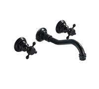 Robinet De Lavabo Mural À Deux Poignées, Robinets Salle Bains | Robinet mitigeur d'eau chaude et froide, bec pivotant, grue en laiton antique(Black Bronze B)