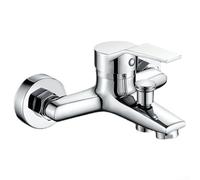 Robinet de lavabo mural en alliage de zinc avec double bec mélangeur d'eau chaude et froide, finition chromée polie pour lavabo de salle de bain, installation de couleur argentée, design moderne