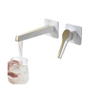 Robinet de lavabo mural noir et or rose, en laiton pliable, mitigeur à deux trous avec poignée unique, eau chaude froide(White)