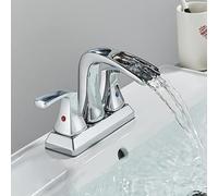 Robinet de lavabo noir à double poignée, montage sur pont, cascade, robinet salle bains en laiton chromé, robinets mélangeurs d'eau chaude et froide(Chrome)