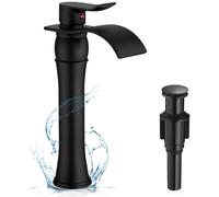 Robinet de lavabo Noir à poignée Unique, Robinet de Salle de Bain en Laiton Effet Cascade, Robinet de Salle de Bain Moderne à 1 Trou, Robinet Haut pour lavabo avec Bec courbé, bonde clic-clac, Flexi