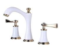 Robinet de lavabo rétro, mitigeur en laiton, robinet de lavabo froid et chaud, robinet de salle de bain à 3 trous(White)