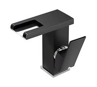 Robinet de lavabo salle bain en laiton, mitigeur d'eau froide et chaude à trou unique, robinet décoloration LED, cascade large bouche, 3 changements couleurs, noir(Nero)