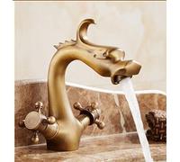 Robinet de lavabo sculpté en forme de dragon, robinet de vasque en bronze antique, mitigeur de salle de bain à double poignée, robinet de lavabo de luxe