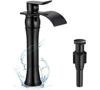 Robinet de lavabo Vasque en Bronze huilé, Robinet de Salle de Bain Haut en Laiton Effet Cascade, Robinet de lavabo monocommande en Bronze avec bonde escamotable et Flexibles d'arrosage pour Style ca