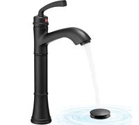 Robinet de lavabo Vasque en Laiton Noir à poignée Unique, robinets de Salle de Bain Hauts pour lavabos vasques à 1 Trou avec bonde escamotable, Flexibles préinstallés, aérateur Amovible