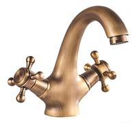 Robinet de lavabo vintage à double poignée en laiton, robinet mélangeur chaud et froid pivotant pour évier de salle de bain et cuisine, bronze chromé noir (bronze)