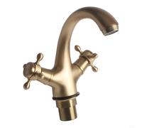 Robinet de lavabo vintage en laiton avec double poignée, robinet mélangeur chaud et froid pour évier de salle de bain, design à bec pivotant en chrome doré, bronze, finition noire (bronze)