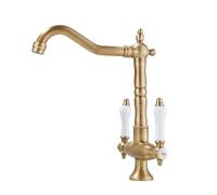 Robinet de lavage rétro à double poignée à trou unique en laiton jaune mat (antique)