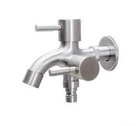 Robinet de machine à laver à 1 entrée et 2 sorties combinant des fonctions de bidet et d'alimentation en eau, compatible avec les fixations standard et construction en alliage (argenté)