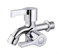 Robinet de machine à laver à double sortie en alliage de zinc avec finition chromée pour cuisine et salle de bain Installation à trou unique G1/2 pouce (poignée Jiumu)