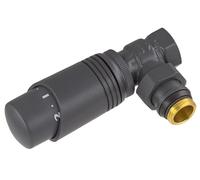 Robinet de radiateur ou sèche serviette anthracite + tête thermostatique filetage standard M30x150 couleur anthracite | Forme équerre mâle-femelle 15x21 (1/2) NOYON & THIEBAULT