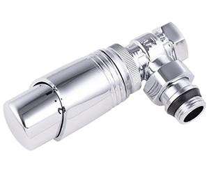 Robinet de radiateur ou seche serviette chromé + tête thermostatique filetage standard M30x150 finition chromée | Forme equerre mâle -femelle 15x21 (1/2) NOYON & THIEBAULT