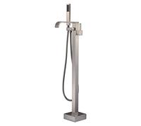 Robinet de Remplissage de Baignoire à poignée Unique, Montage au Sol, Ensemble de robinets de Douche sur Pied avec Douche à Main, Bec Cascade, Nickel brossé