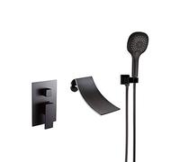 Robinet de Remplissage de Baignoire Cascade Moderne avec Douche à Main, Robinet de Baignoire Mural en Laiton, Ensemble de Douche avec boîte intégrée, Noir