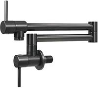 Robinet De Remplissage De Casserole Support Mural Laiton Massif Noir Pliant Double Joint Bras Oscillant Trou Unique Deux Poignées Robinet De Cuisine Laiton Noir, Black