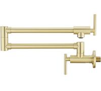 Robinet de remplissage de pot mural à 2 poignées en acier inoxydable avec double joint extensible et bras pivotant rabattable, doré brossé