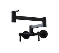 Robinet de remplissage de pot mural Robinet d'évier de cuisine à 3 poignées Robinet mitigeur à bec rabattable, noir mat(Matte Black)