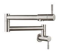 Robinet de remplissage marmite, robinet d'évier cuisine extensible pliable à fixation murale avec bras oscillant double articulation, un seul trou deux poignées en acier inoxydable, nickel brossé