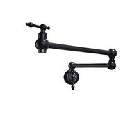 Robinet de remplissage marmite Robinets en laiton cuisine mural pliant restaurant sans plomb Cuivre 2 poignées à bras oscillant double articulation(Matte Black)